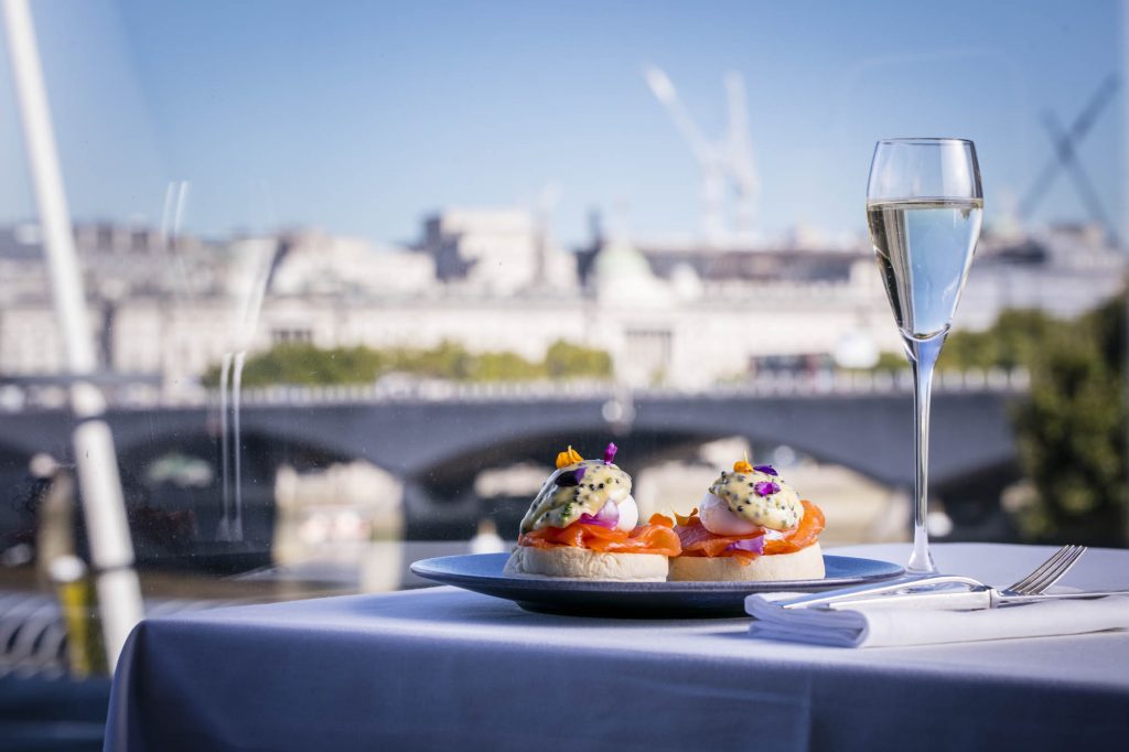 Weekend brunch table with a scenic view